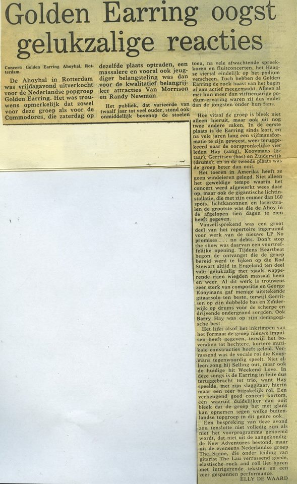 Golden Earring newspaper show review Ahoy Rotterdam August 31, 1979